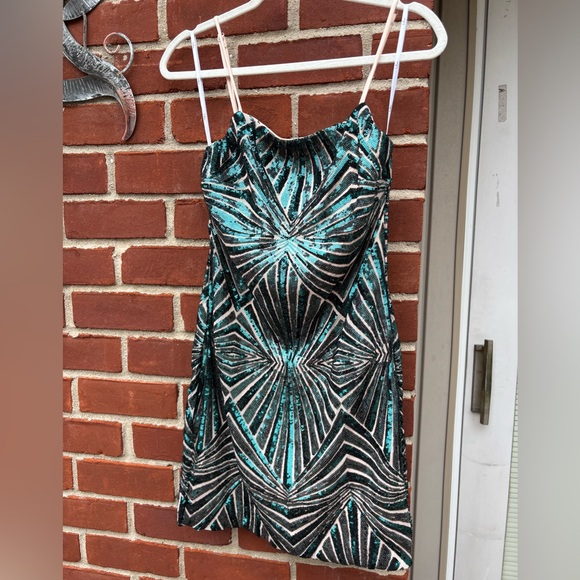 Lulus Lost In Your Eyes Teal Sequin Bodycon Mini Dress Blue - Size L - Picture 1 of 4